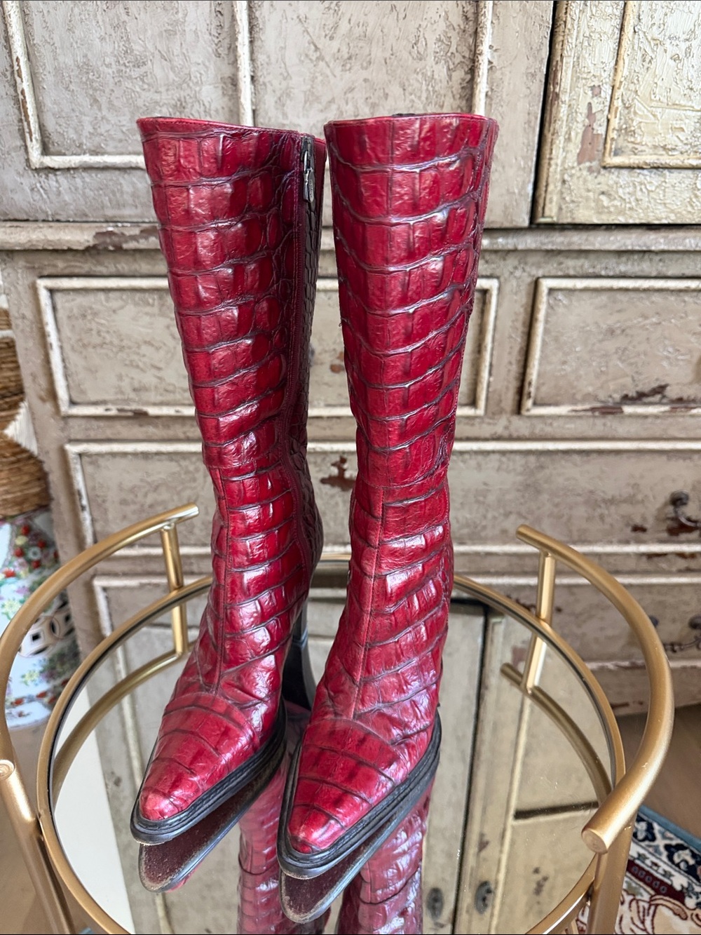 Women’s Red Croc-Embossed Boots